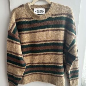 The Tiny Big Sister Women's Striped Crew Neck Sweater - Brown and Green